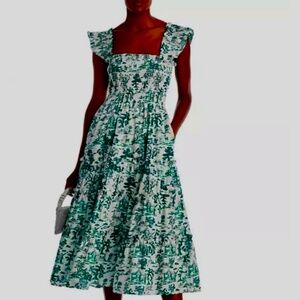 Aqua green and white toile dress